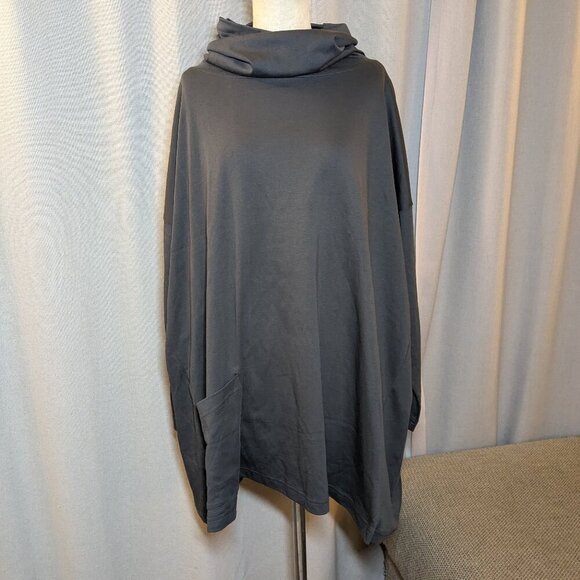 Eskandar Monk Top Tunic Pima Cotton Gray Cowl Neck Front Pouch Pocket One Size - Picture 1 of 9